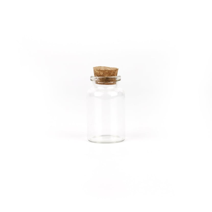Petite fiole en verre de 10 ml avec bouchon en liège, étiquette en