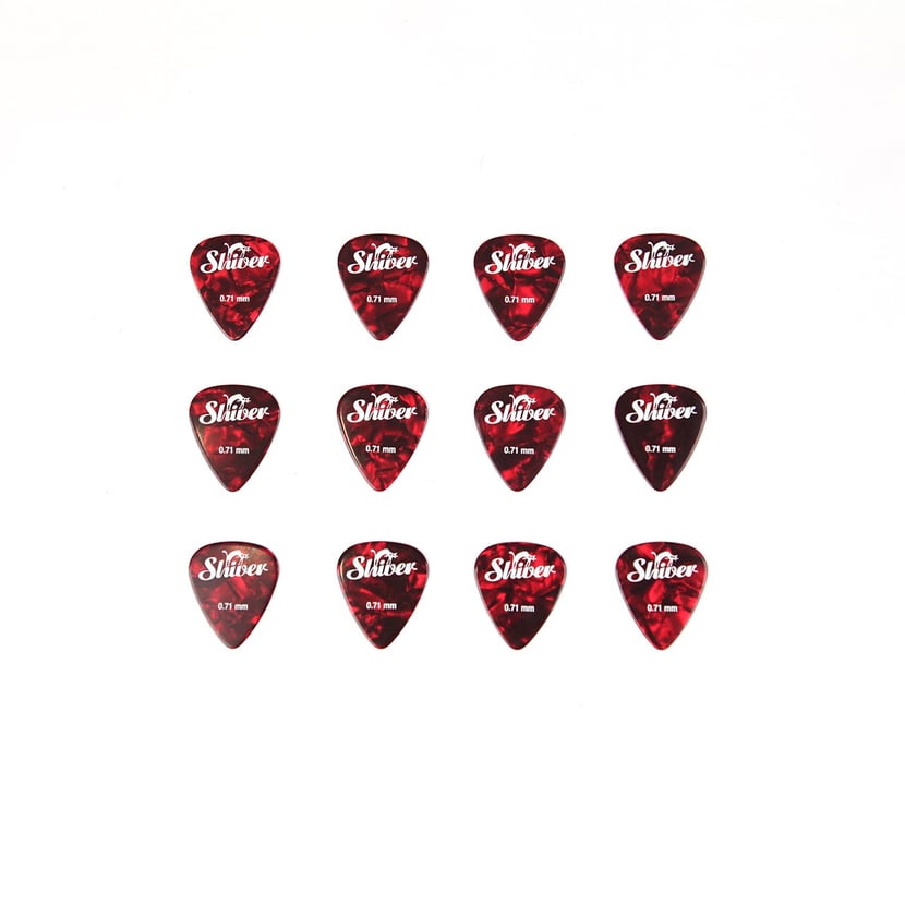 12 médiators celluloïd - 0,71mm - Rouge - Shiver