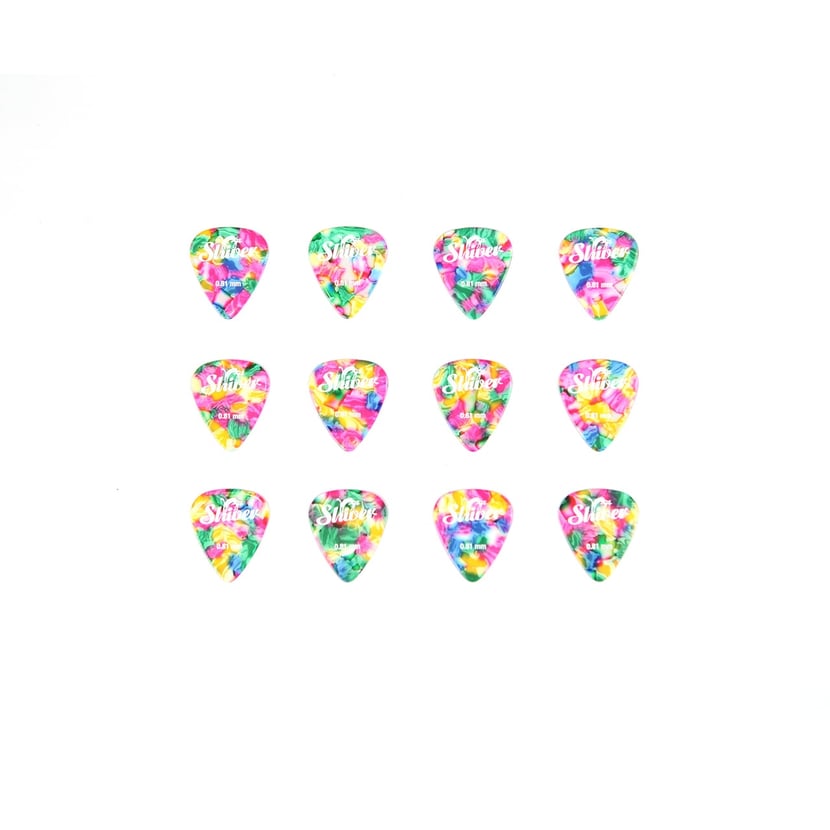 12 médiators celluloïd - 0,81mm - Rainbow - Shiver