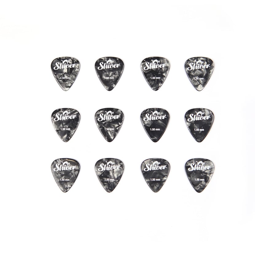 12 médiators celluloïd - 1,50mm - Noir - Shiver