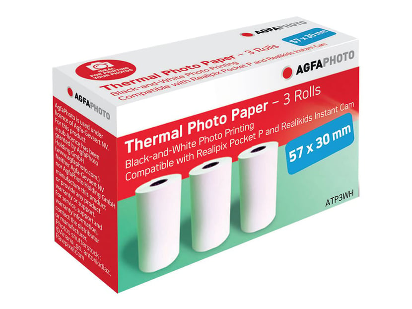 Rouleaux de papier thermique pour photo AgfaPhoto - 57 x 30 mm - blanc - 3  pièces