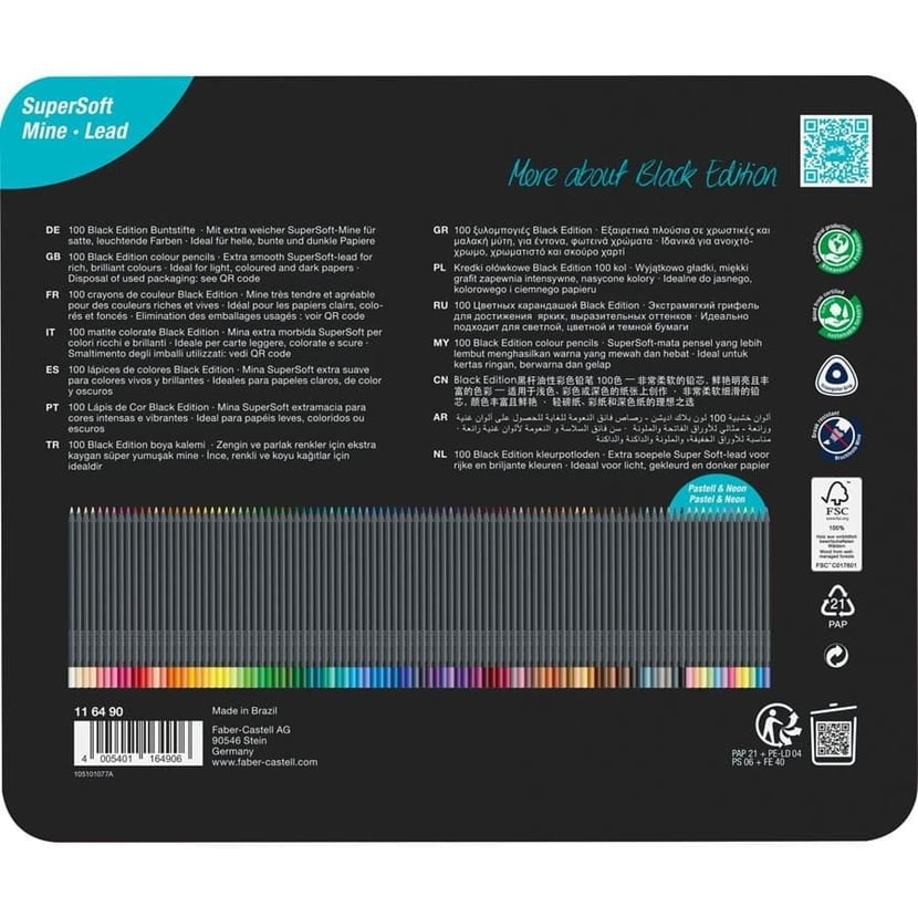 Crayons de couleur FC Black Ed. Boite en carton (Black Edition) - Faber  Castell FC-116450