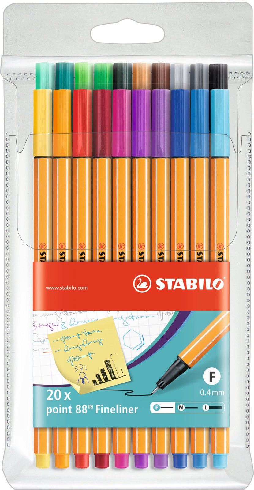 Pochette de 20 stylos-feutres STABILO point 88 - pointe fine - Stylos  Feutre - Stylos