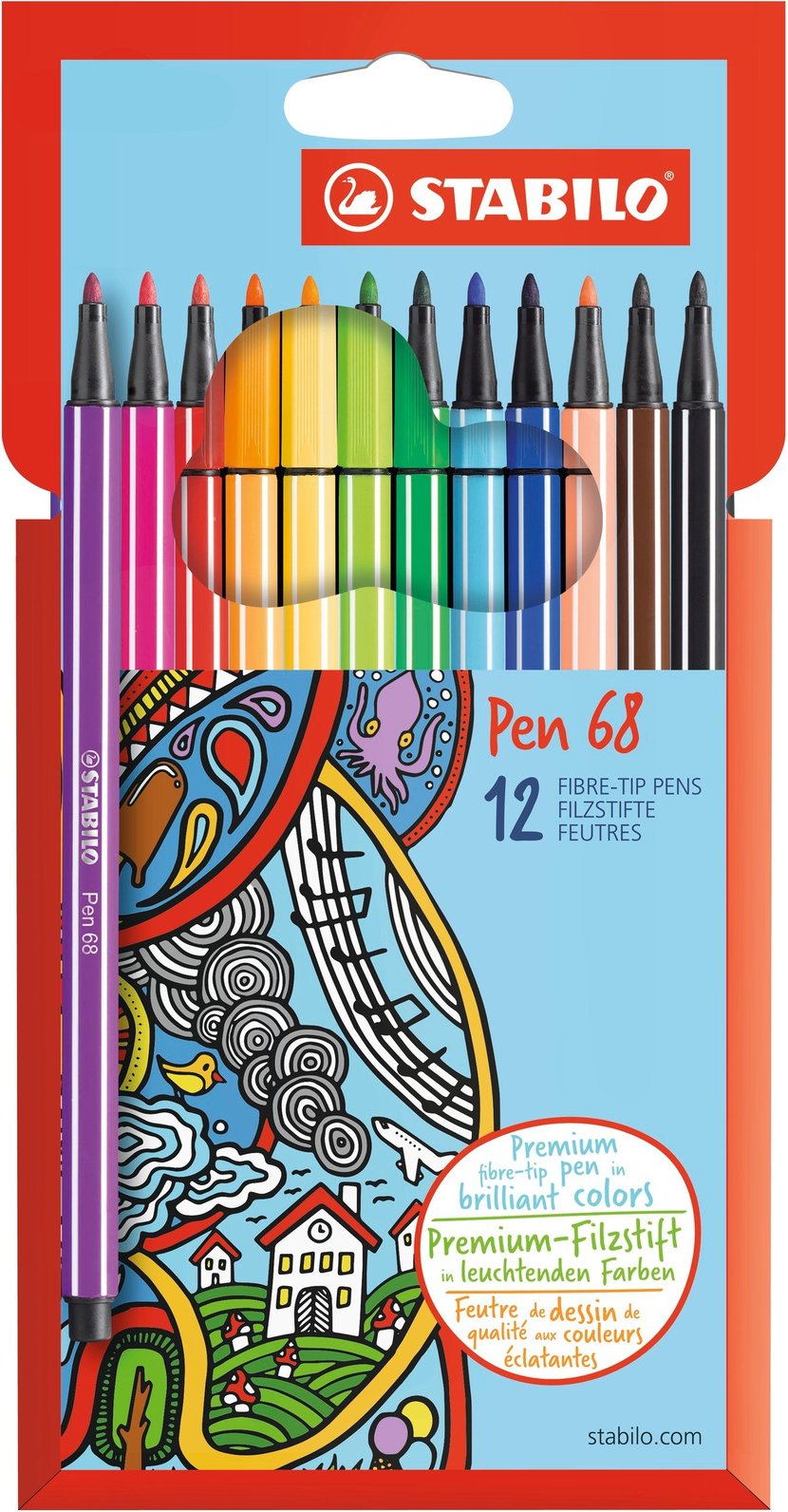 Pack de 12 stylo feutres Stabilo Pen 68 - Stylos feutres - Achat