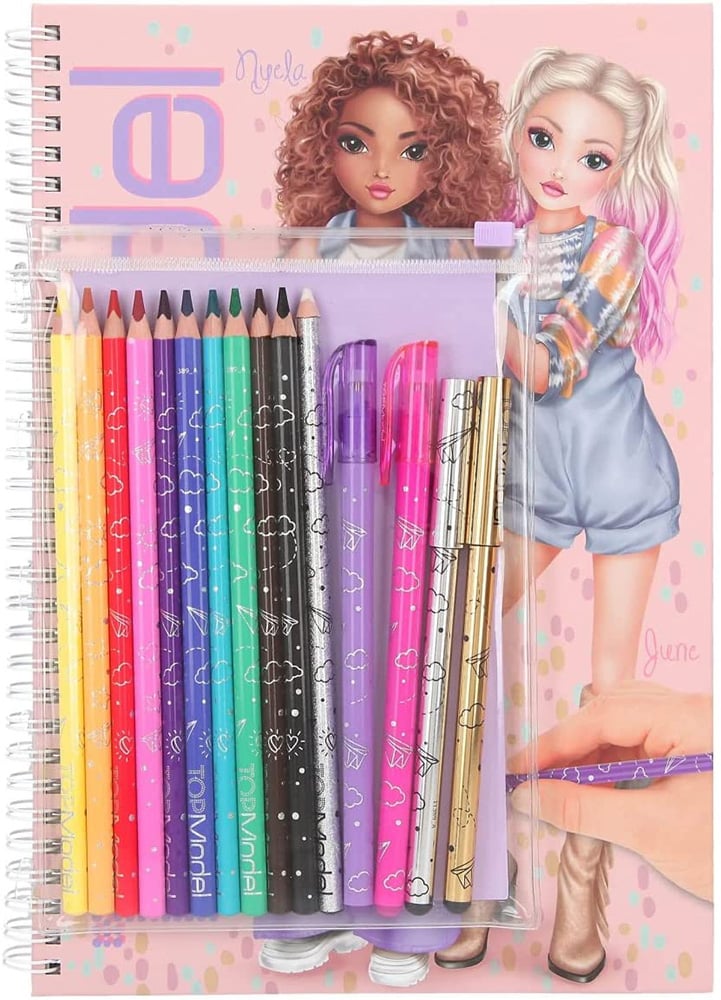 Livre de coloriage TOPModel avec crayons et stylos - Plastique