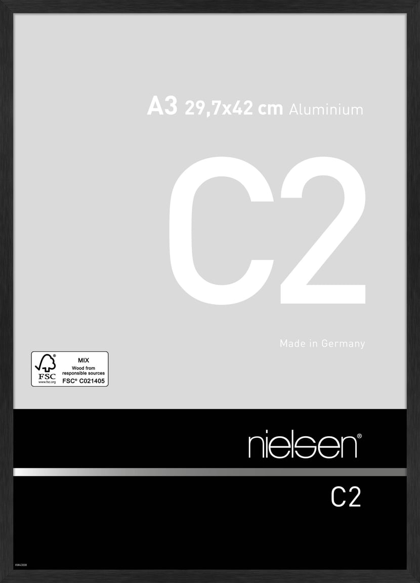Cadre format A3 - 29,7x42 cm en aluminium - Noir mat - Vitre en