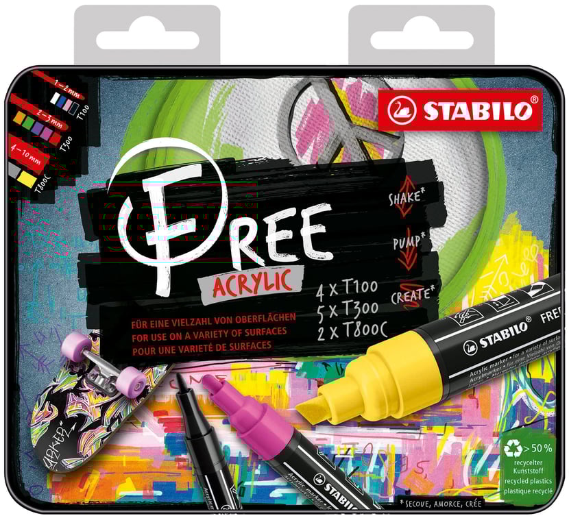 692/754-3] STABILO Lot De 3 Marqueurs Pointe Moyenne FREE Acrylic