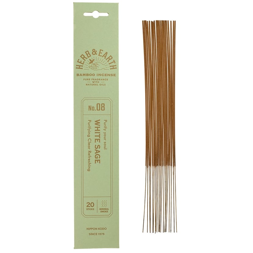 Herb & Earth - Sauge blanche - 20 bâtonnets avec support en bambou - Encens