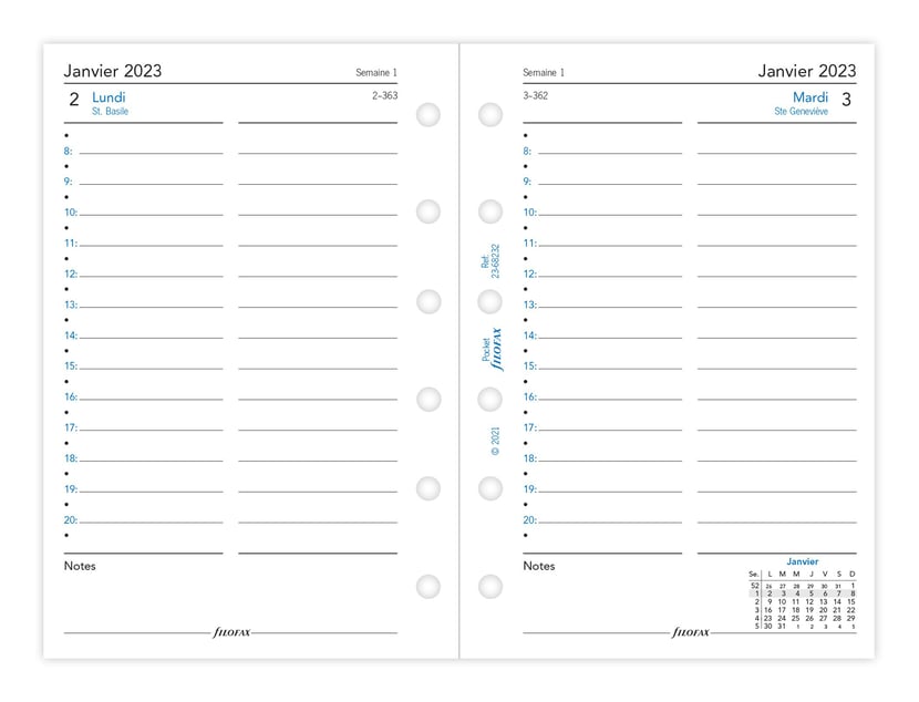Recharge agenda civil 1 jour/page 2023 - 8,1 x 12 cm - Filofax - Blanc