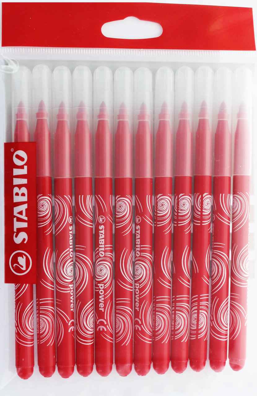 12 feutres de coloriage STABILO power - pointe moyenne - rouge