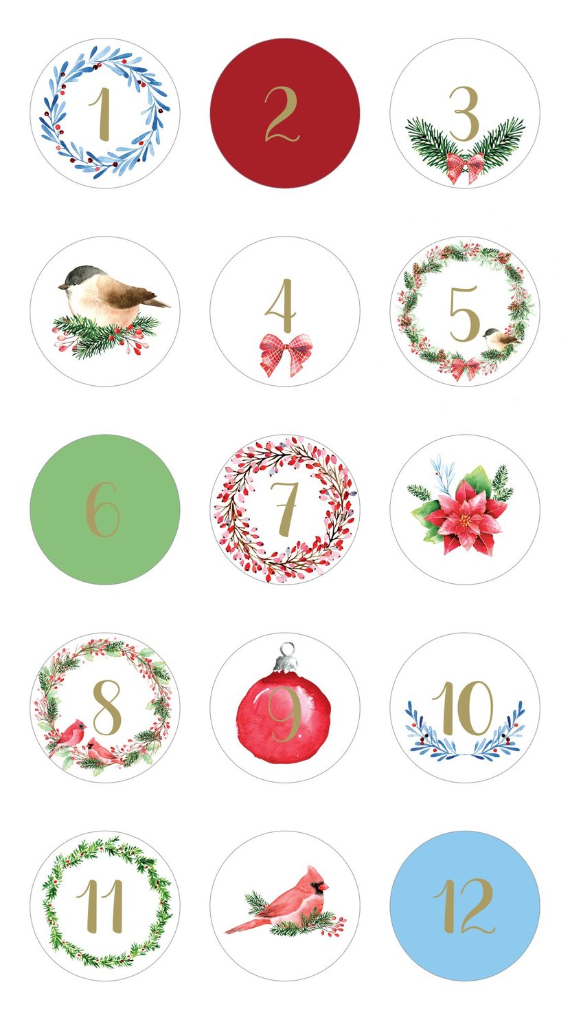 Lot de 2 feuilles de chiffres et nombres pour calendrier de l'Avent -  Christmas Berries - Oeillets - Les Accessoires Déco