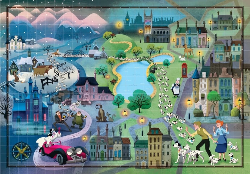 Puzzle 1000 pièces - Story Maps - Disney - Les 101 Dalmatiens