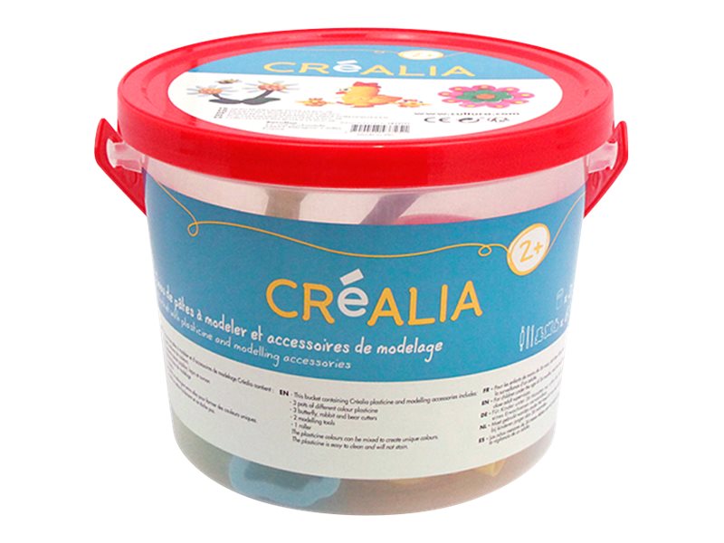 Seau et accessoires de pâtes à modeler Créalia - 9 pièces - Pâte à