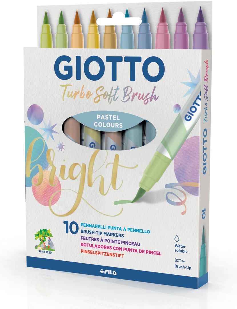 Giotto - 10 Feutres Turbo soft brush pastel - Plastique créatif - Supports  de dessin et coloriage