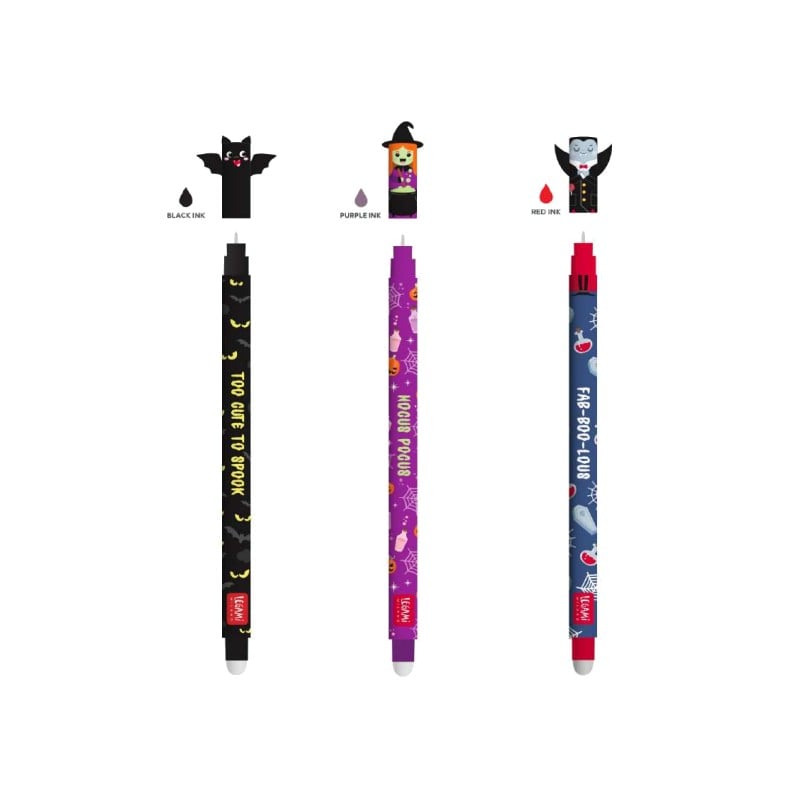 Lot de 3 stylos à encre gel effaçable Legami - Halloween | Cultura