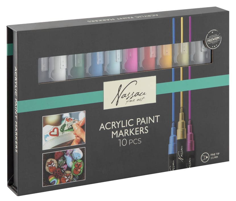 Lot de 10 marqueurs de peinture acrylique pointe moyenne - Gonge - Couleurs assorties - Nassau