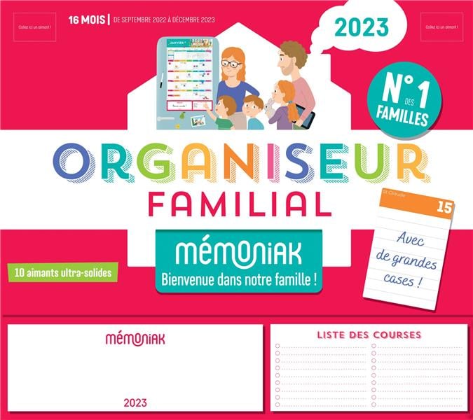 Mémoniak ; organiseur familial : de septembre 2022 à décembre 2023 -  Accessoires Organisation familiale