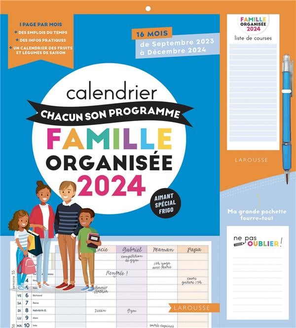 Grand calendrier mensuel famille organisée (édition 2024)
