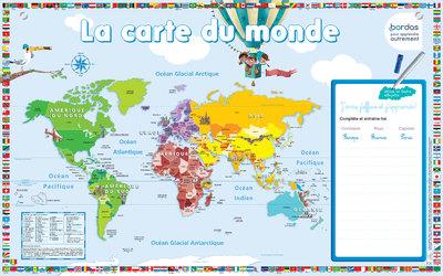 Carte du monde pour les enfants de Kidz Collection en poster, tableau sur  toile et plus