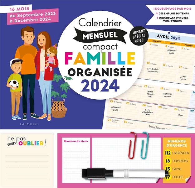 Calendrier mensuel compact famille organisée (édition 2024)