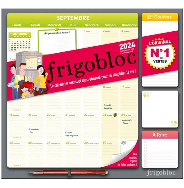 Frigobloc mensuel 2024 - Calendrier d'organisation familial, Cultura