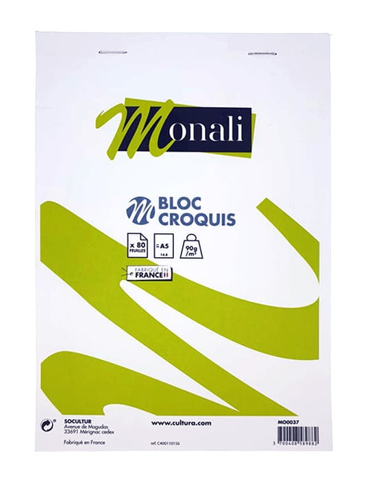 Monali - Bloc de papier à dessin - A5 - 80 feuilles - Papier de