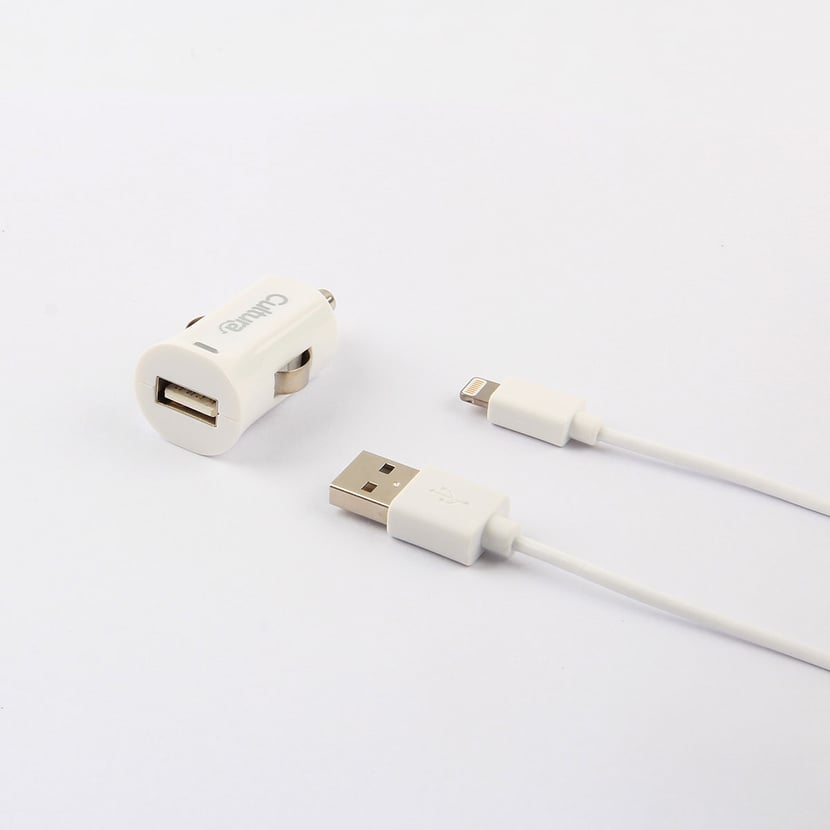 Prise allume-cigare 2 ports USB + câble USB-C Blanc