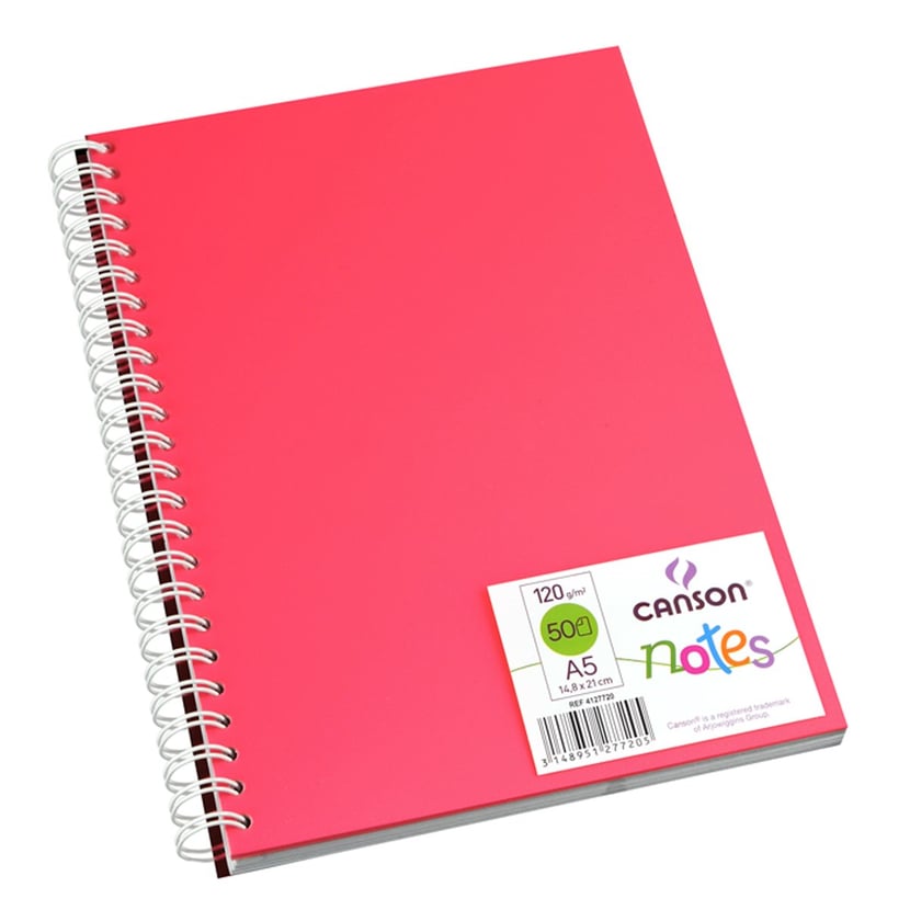 CANSON - Cahier de notes - reliure à anneaux métalliques - A5 - 50 feuilles  - papier blanc - uni - couverture rose - Papier de Dessin Esquisse et  Pastel - Dessin - Pastel