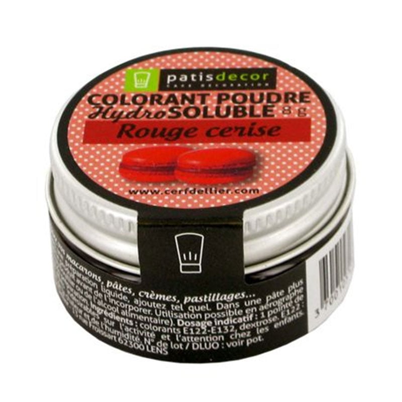 Colorant poudre - rouge cerise - 8 g - Patisdécor - Colorants alimentaires  - Pâtisserie
