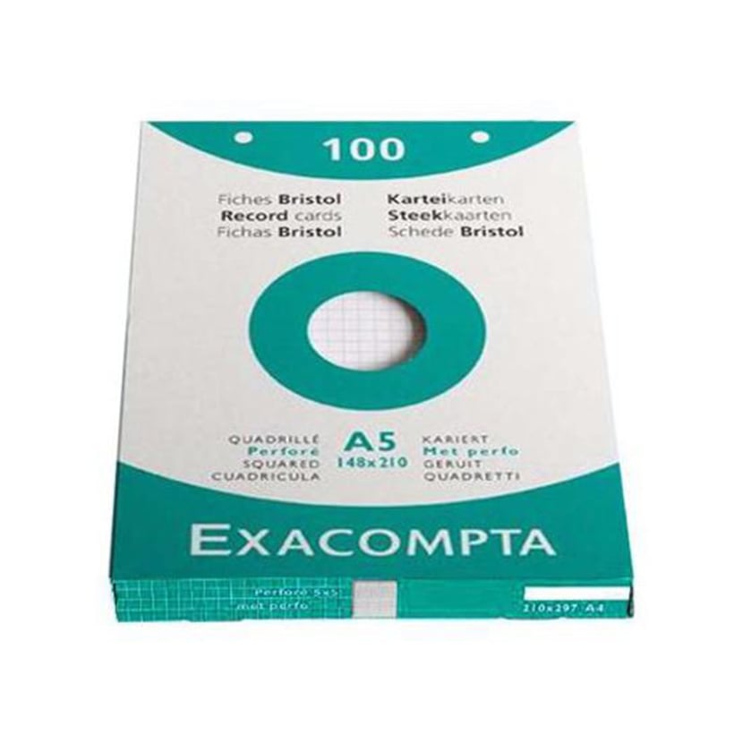 Fiches bristol Exacompta- Blanc - A5 14,8 x 21,0 cm - Quadrillé perforé -  100 feuilles 5x5 mm - Fiche Bristol - Copies - Feuilles