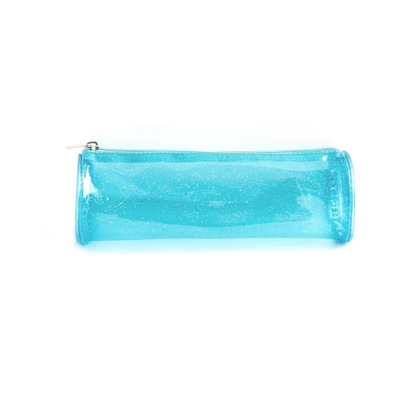 Trousse ronde à paillettes - 1 compartiment - Bleu transparent - Cultura -  Trousses