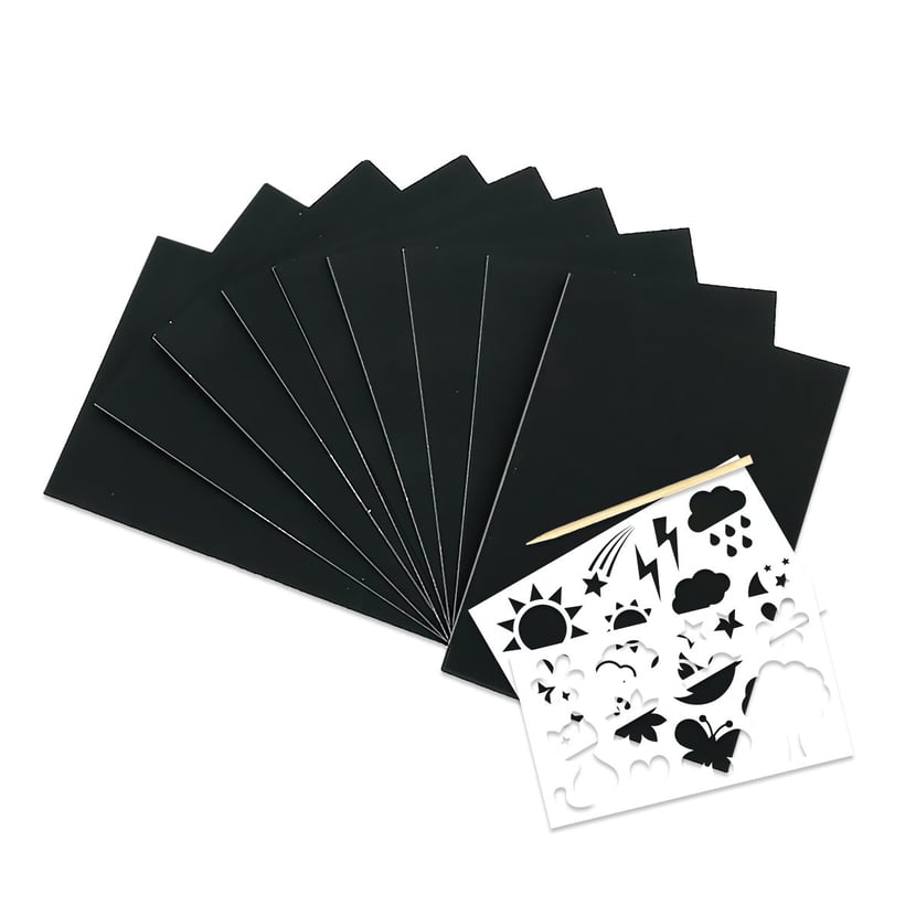 Pochette de 12 cartes à gratter et pochoirs A5 - Créalia