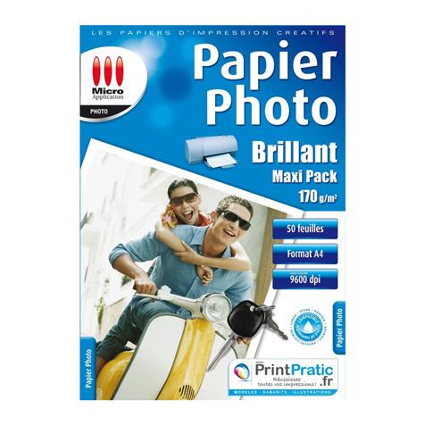 Papier photo brillant - A4 170g/m² - 50 feuilles - Pour imprimante