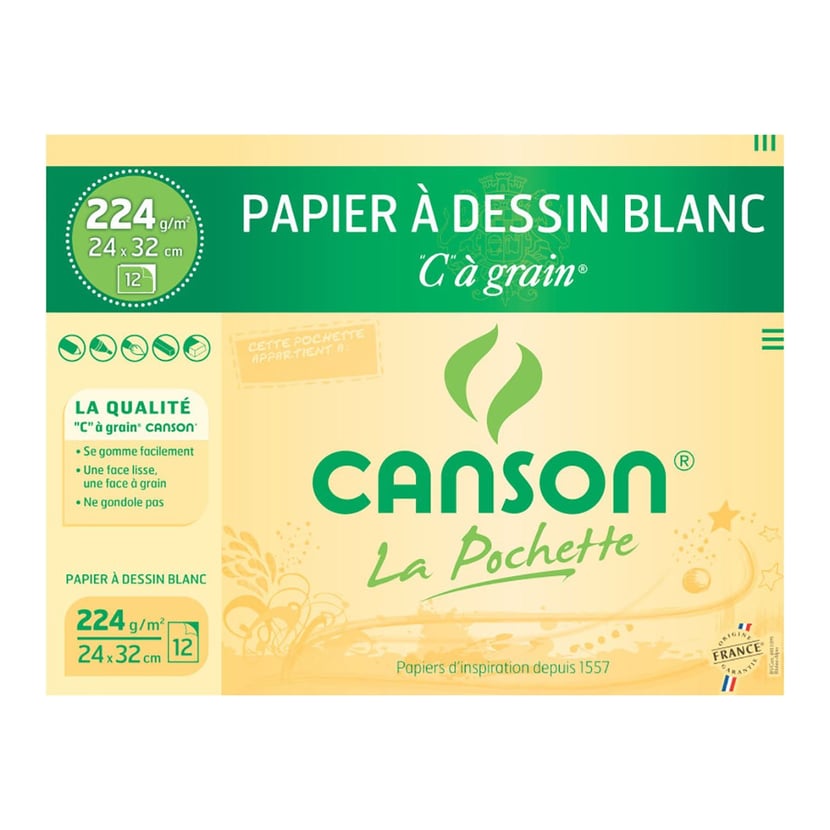 Canson Papier à dessin blanc recyclé Grain Fin 160g/m², pochette Canson  chez Rougier & Plé