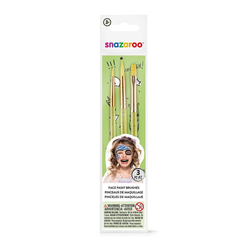 Snazaroo - Pochette de 3 pinceaux de maquillage - Déguisements pour Enfant  - Se déguiser et se maquiller - Fêtes et anniversaires
