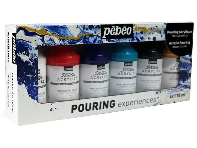 Coffret peinture acrylique Pébéo - Pouring Experiences - 118 ml - 6 flacons  - Coffrets de Peinture Acrylique - Peinture Acrylique