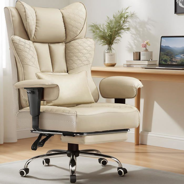 Chaise Gaming Ergonomique avec Repose Pieds Dossier Inclinable 150° Accoudoirs Pivotants PU Capacité 180kg - vue 4