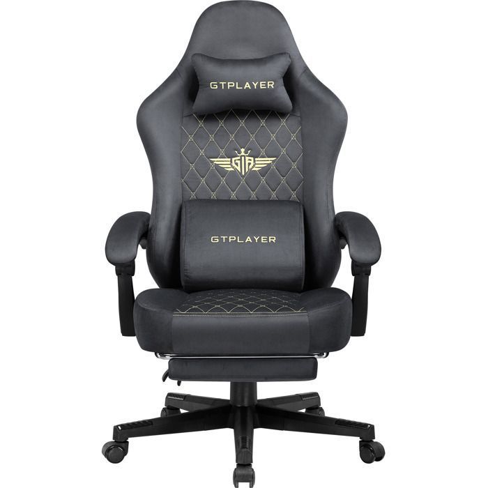 Chaise Gaming Fauteuil Gaming Tissu avec Coussin D'Assise à Ressorts et Repose Pieds - vue 8