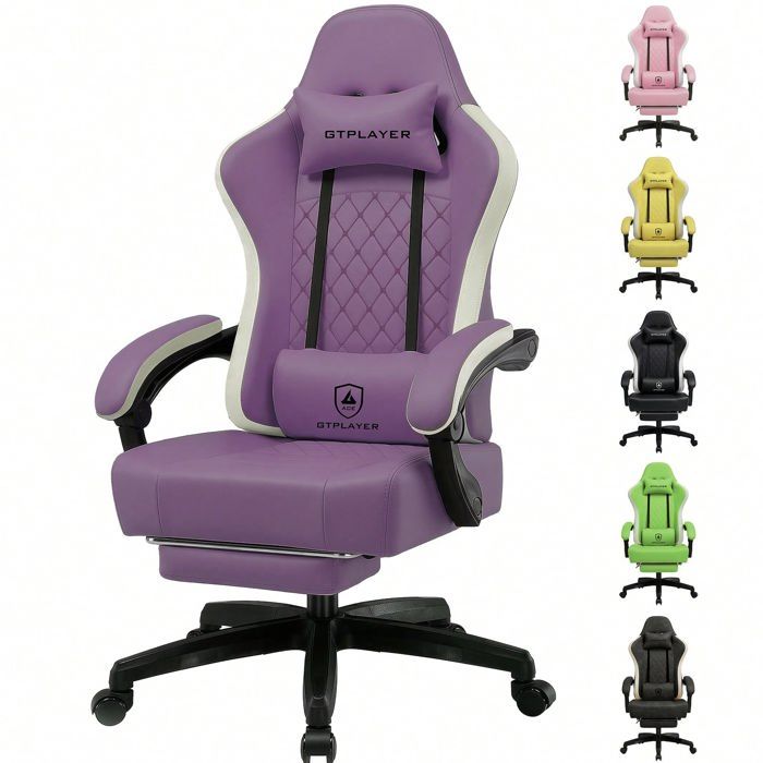 Chaise gaming ergonomique GTPLAYER GTPLAYER Similicuir Coussin à ressorts Repose‑pieds & accoudoirs - vue 2