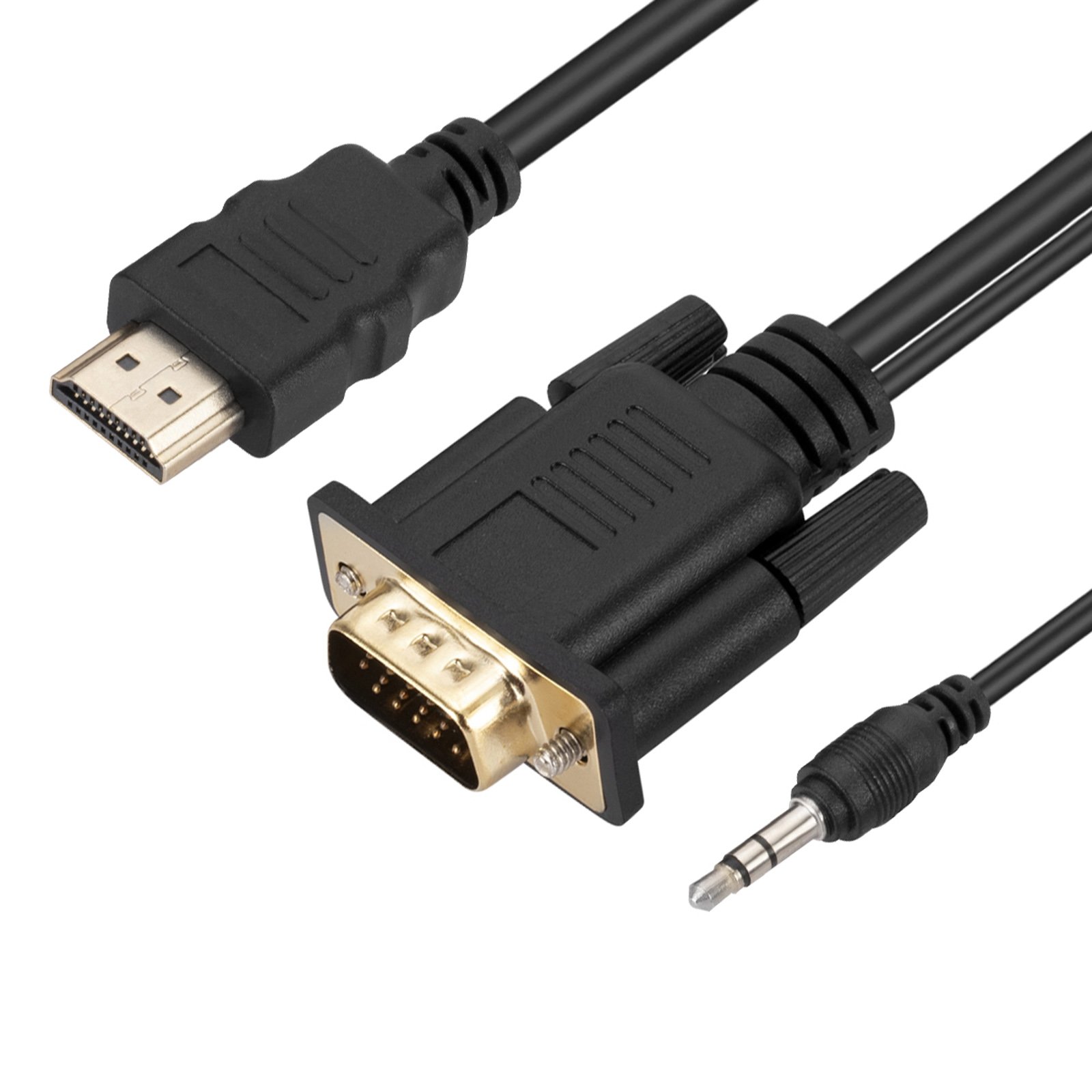 Câble HDMI vers VGA Mâle et Prise Jack 3.5mm Qualité Full HD Longueur 1.8m Noir