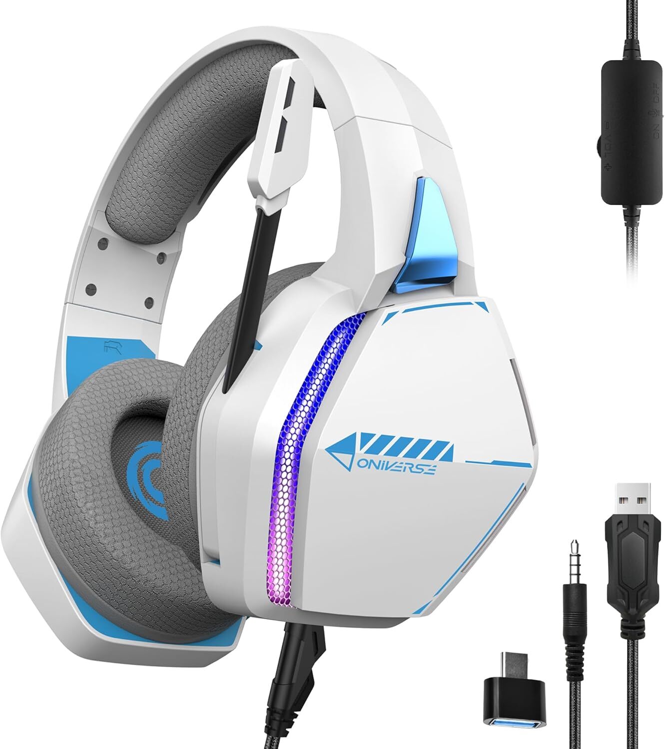 Casque Gaming PS5/PS4/Switch/Xbox/PC - Oniverse - Micro réglable et Haut-parleurs 50mm Nebula Blanc