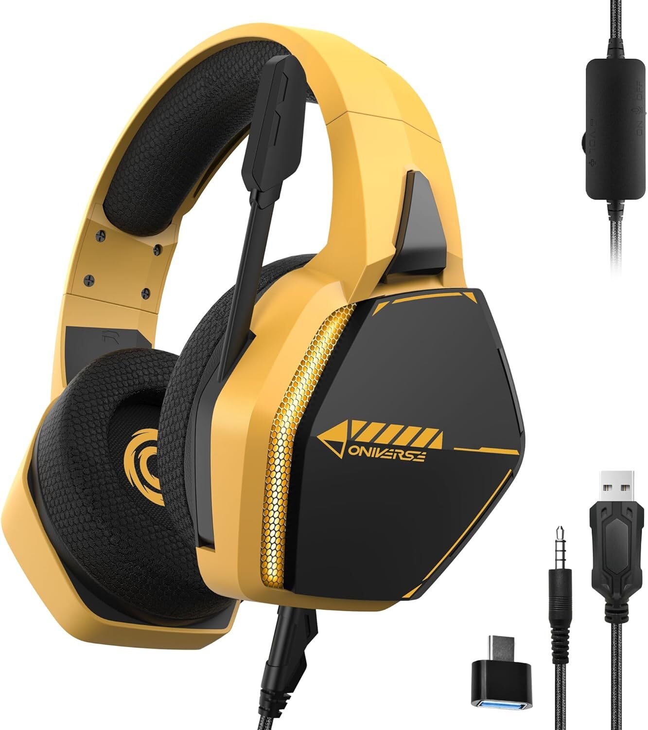 Casque Gaming PS5/PS4/Switch/Xbox/PC - Oniverse - Micro réglable et Haut-parleurs 50mm Nebula Jaune