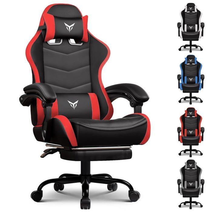 Chaise Gaming Ergonomique avec Repose Pieds Support Lombaire et Appui Tête Réglables Fauteuil de Bureau - vue 5