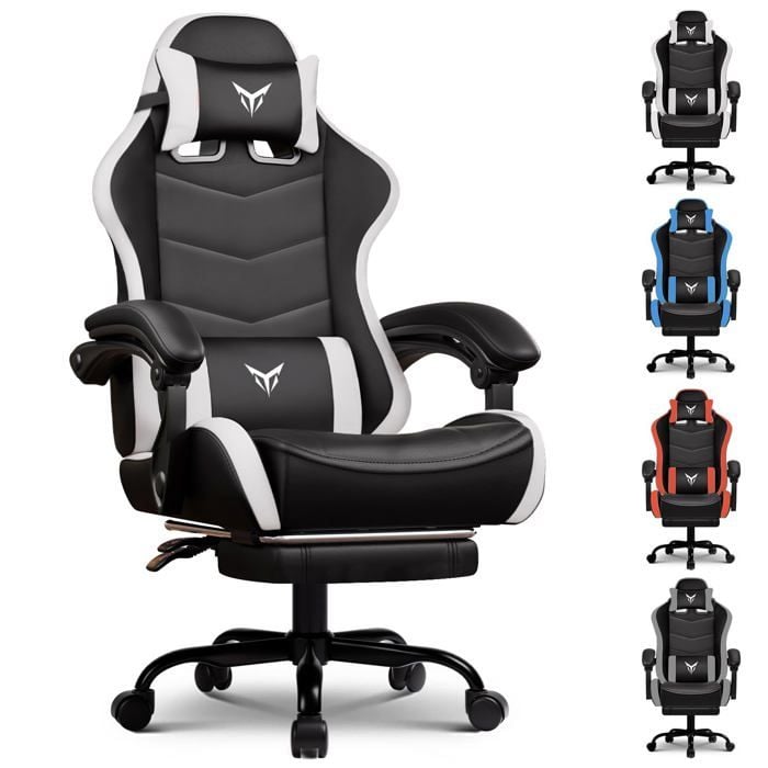Chaise Gaming Ergonomique avec Repose Pieds Support Lombaire et Appui Tête Réglables Fauteuil de Bureau - vue 7