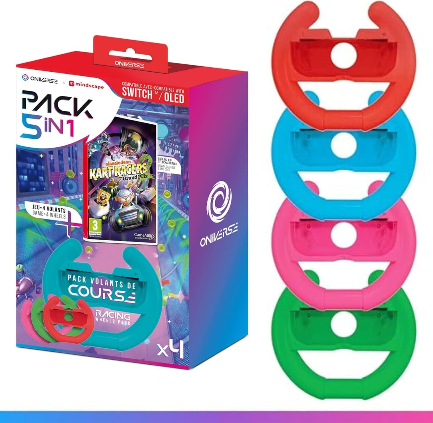 Pack de 4 Volants Oniverse + Jeu Nickelodeon Kart Racers 2 Grand Prix Code Téléchargement – pour Nintendo SwitchSwitch OLED - vue 7