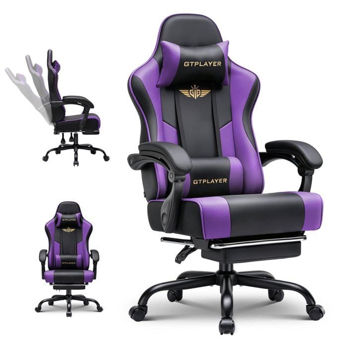 Fauteuil gaming - GTPLAYER - avec repose-pieds PU noir/violet