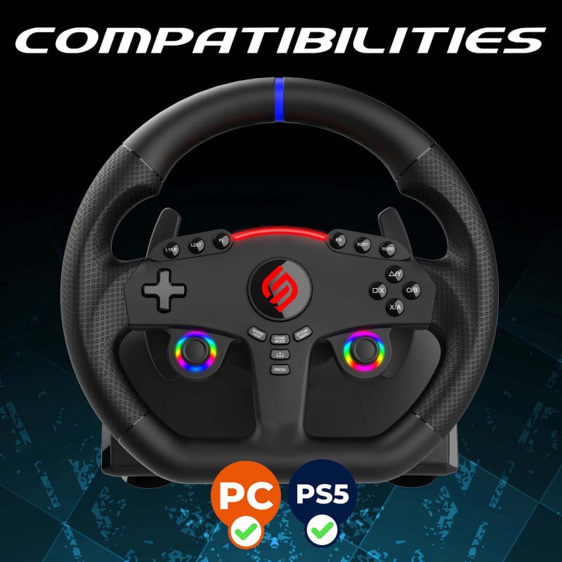 Volant Superdrive 270 GT 5 Volant PS5 LED double sticks rotation 270° avec pédales et palettes au volant. Compatible PS5 et PC - vue 2