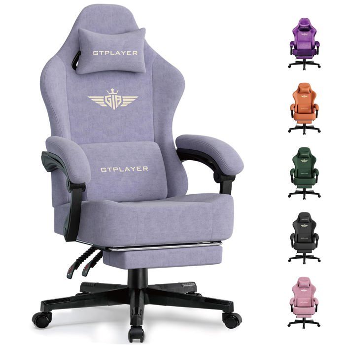 Chaise Gaming Ergonomique et Respirante Tissu de Qualité Supérieure Dossier Inclinable 160° avec Repose Pieds - vue 6