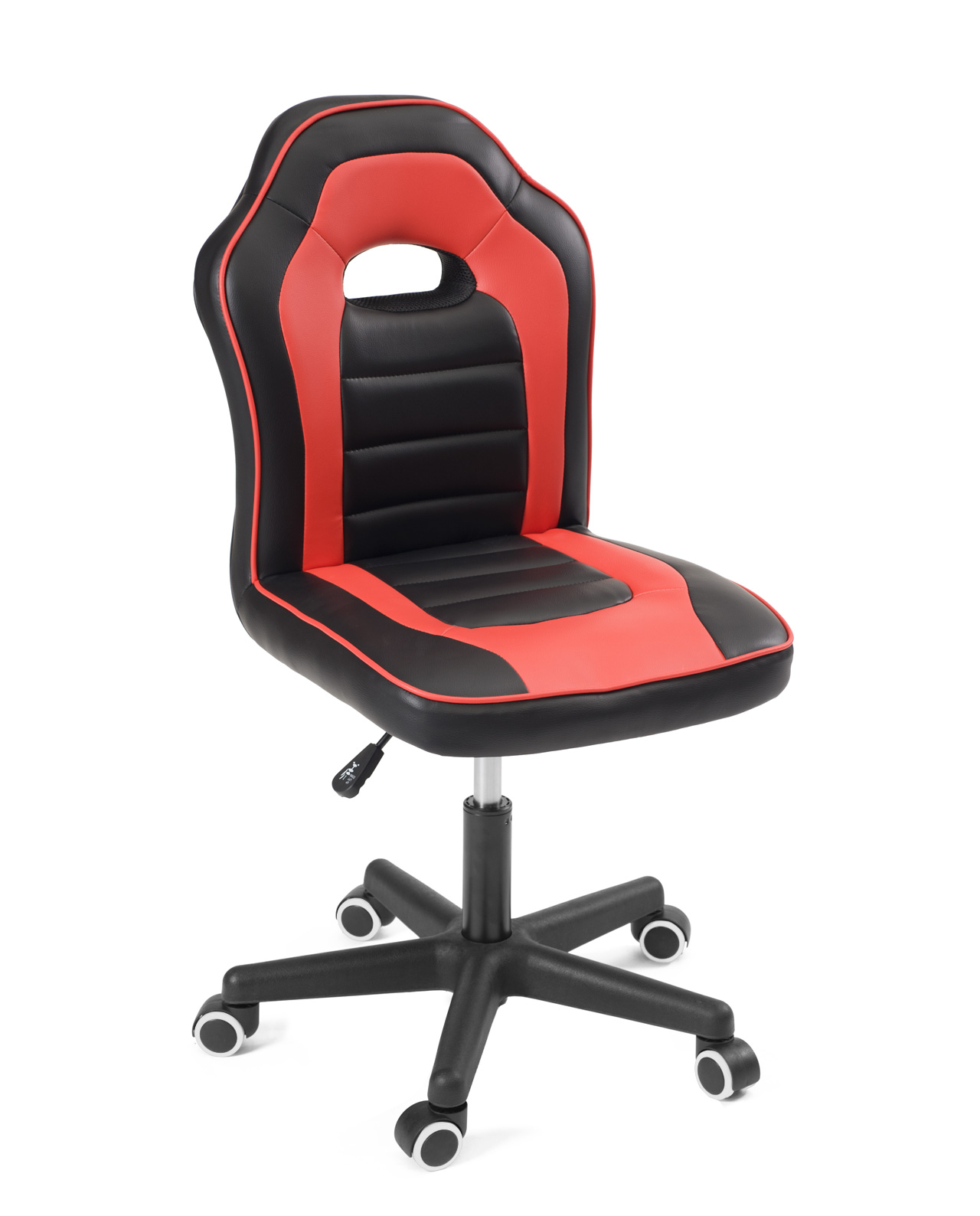 Chaise Bureau Gamer enfant, confortable siège simili cuir rembourré sans accoudoirs, hauteur réglable, pivotant, roulettes souples BAM (Noir-rouge)