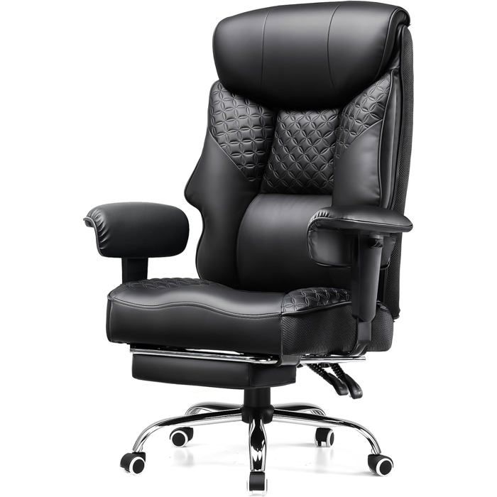 Chaise Gaming Grandes Tailles 180kg Bureau Ergonomique Siège 3D Réglable avec Repose Pieds Cuir PU Confort - vue 10